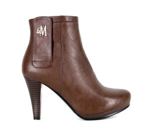 brown tapered heel boots made with vegan leather